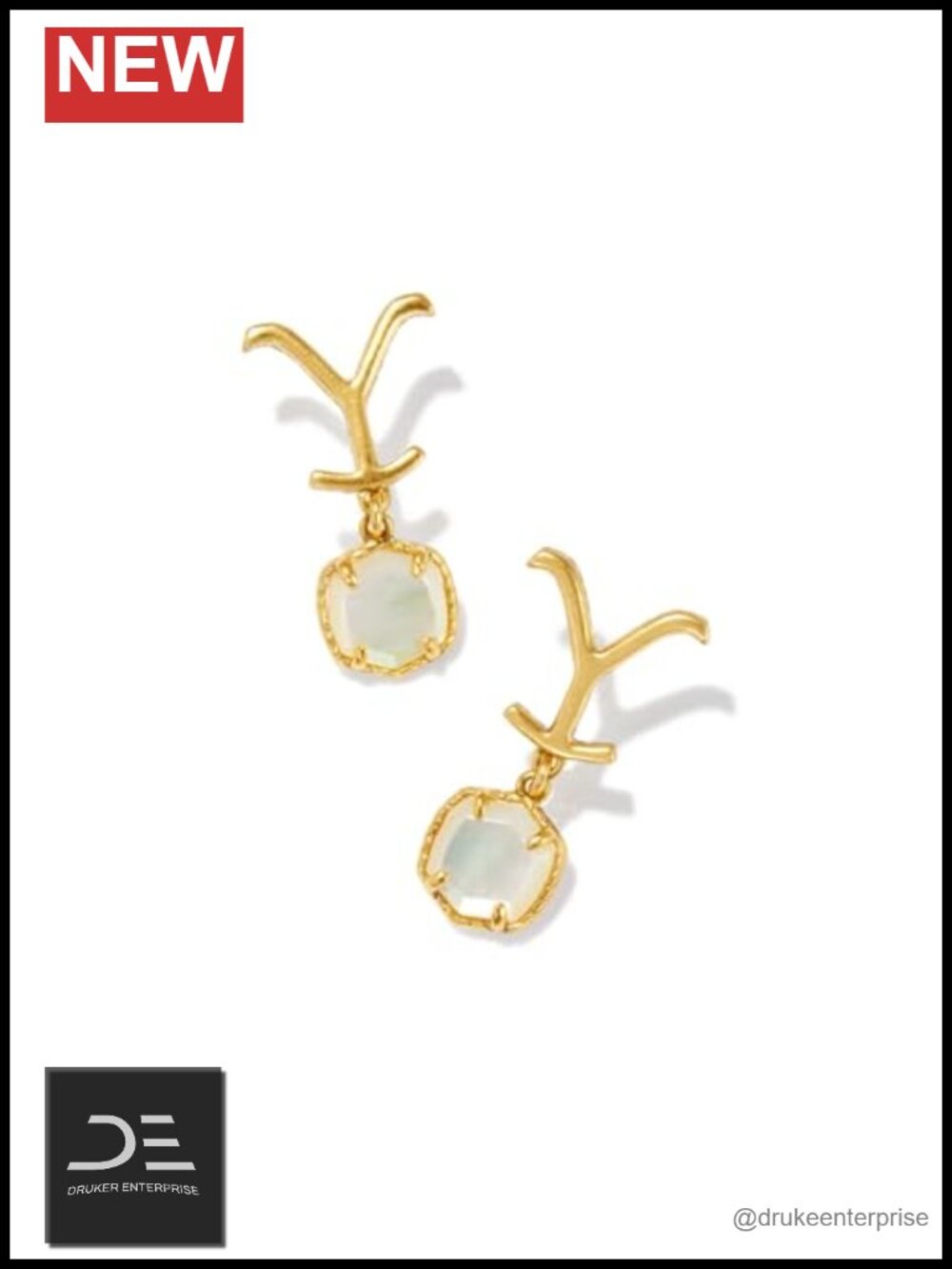 Kendra Scott Dutton Drop Earrings Gold Plated Brass Mother of Pearl